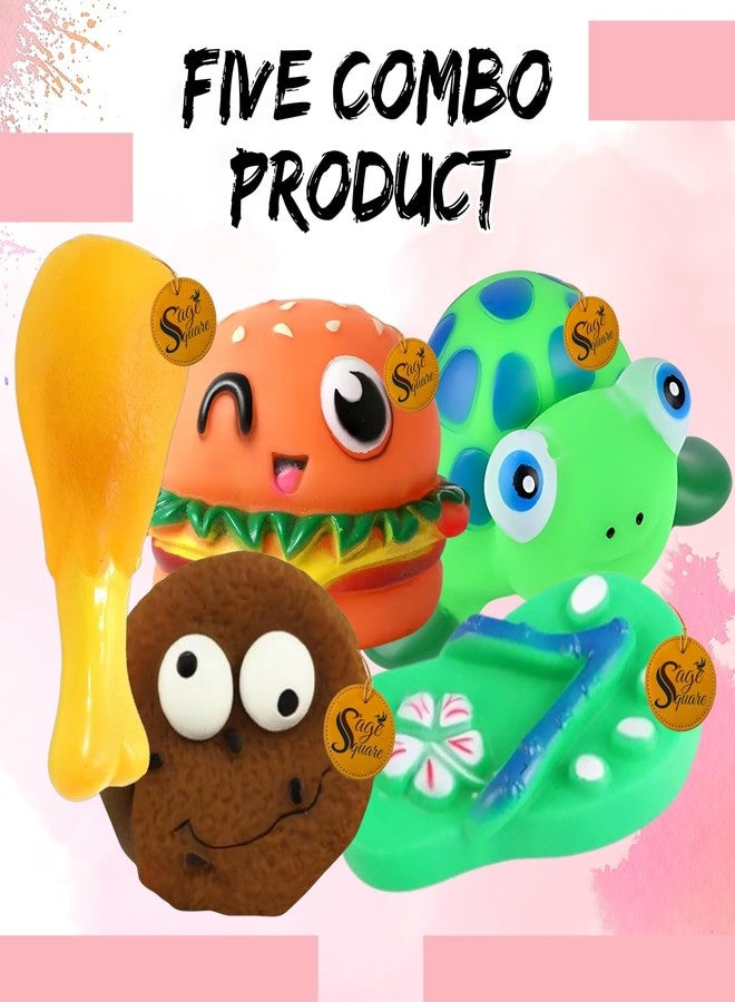 سايج سكوير مجموعة ألعاب Sage Square Premium الصريرية للكلاب - 5 قطع - ألعاب مطاطية متينة وقابلة للمضغ، أشكال وألوان متعددة ممتعة للعب التفاعلي، وتخفيف آلام التسنين، وإبقاء الكلب مستمتعًا وسعيدًا (المجموعة رقم 7) - Image 2